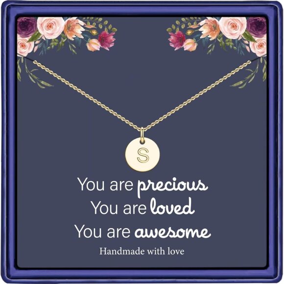 Personalized Disc Initial Necklace - 16-18 Inch Adjustable Birthday Jewelry - Picture 1 of 7